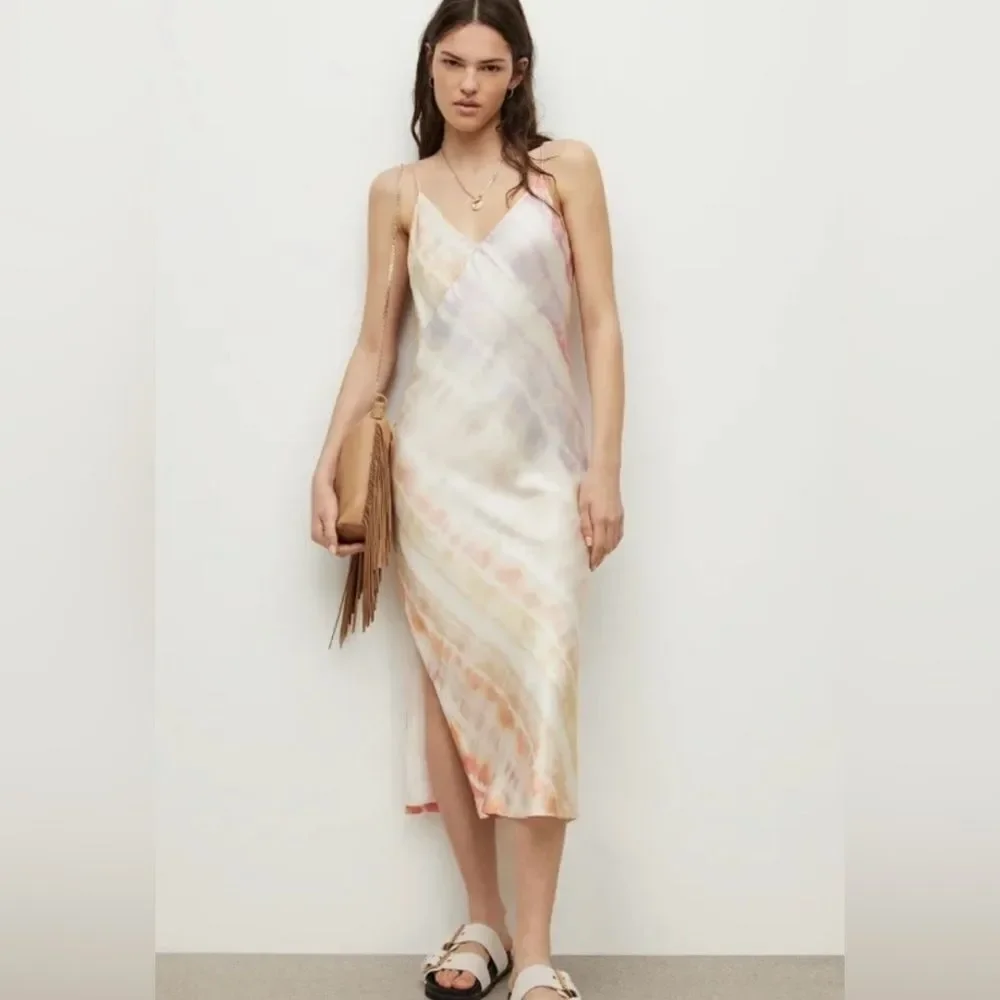 NWT All Saints Melody Marea Rainbow pink dress size 8 - Picture 1 of 5